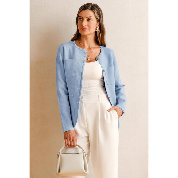 Womens Wool-Blend Sweater Blazer Business Casual Jacket with Pockets XL - Picture 2 of 6